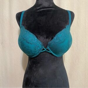 Adore Me Teal Lace Push Up Underwire Bra